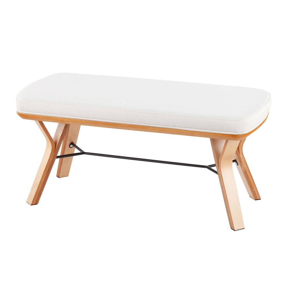 Natural Wood, Cream Fabric Folia Bench. Picture 3