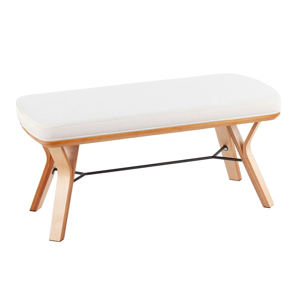 Natural Wood, Cream Fabric Folia Bench. Picture 1