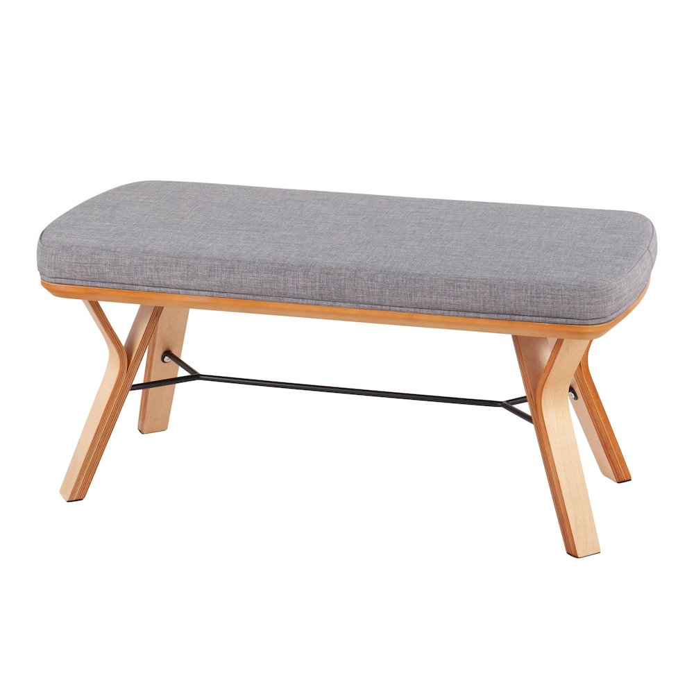 Natural Wood, Light Grey Fabric Folia Bench. Picture 3