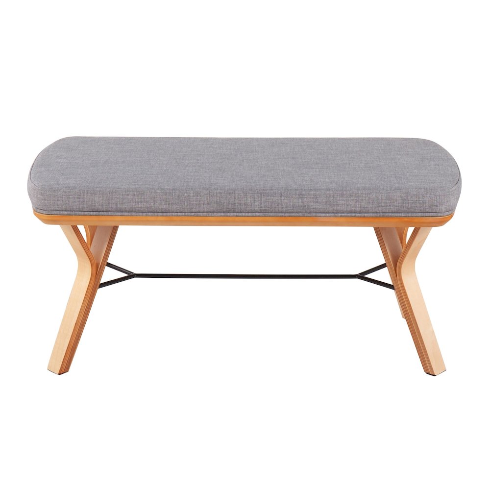 Natural Wood, Light Grey Fabric Folia Bench. Picture 4