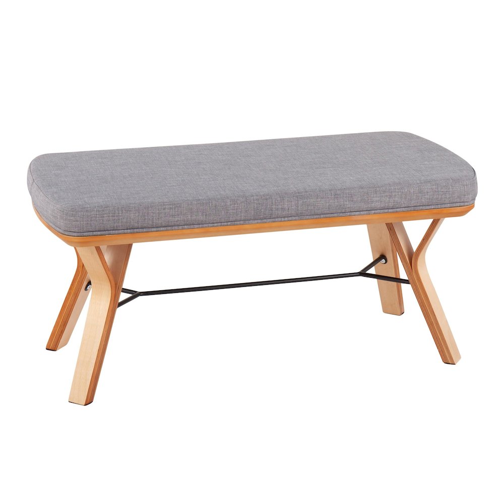 Natural Wood, Light Grey Fabric Folia Bench. Picture 1