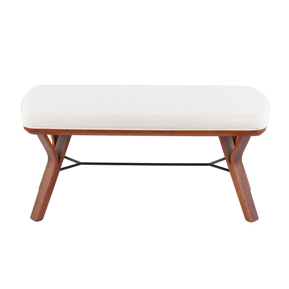 Walnut Wood, Cream Fabric Folia Bench. Picture 4