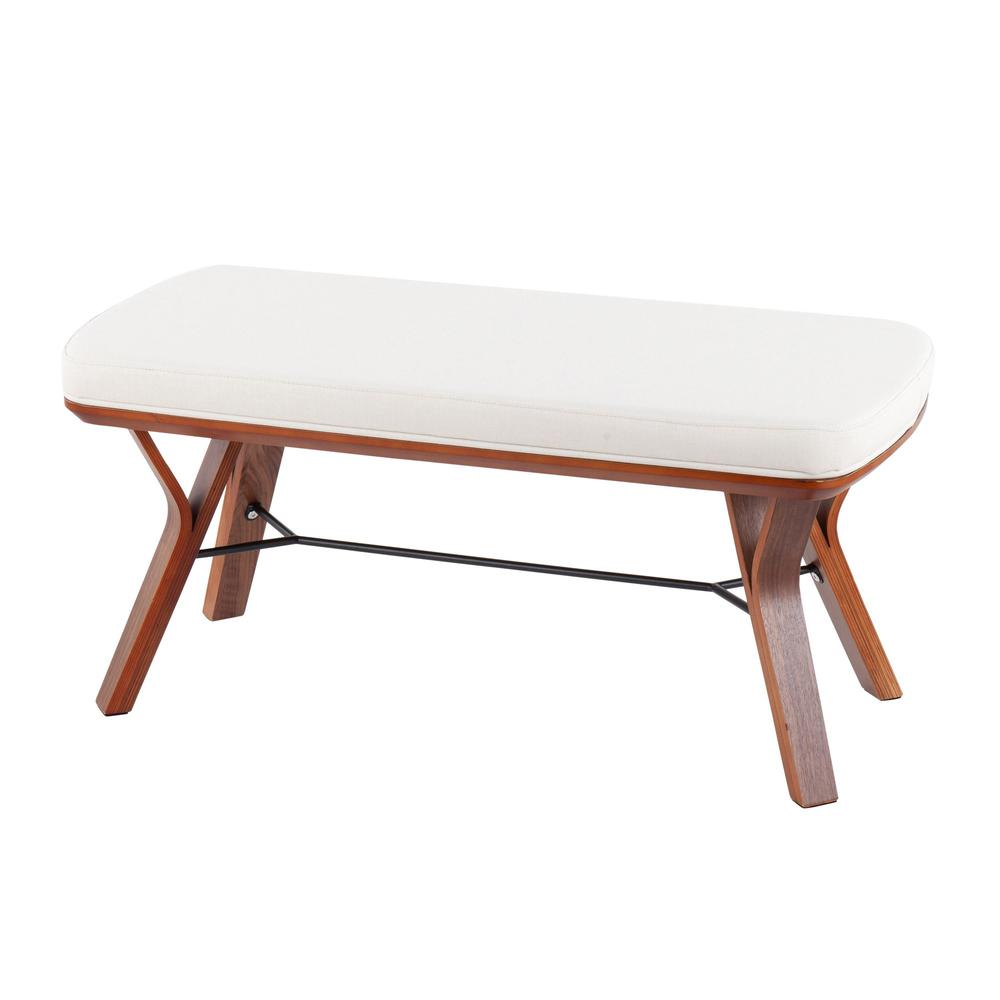 Walnut Wood, Cream Fabric Folia Bench. Picture 3