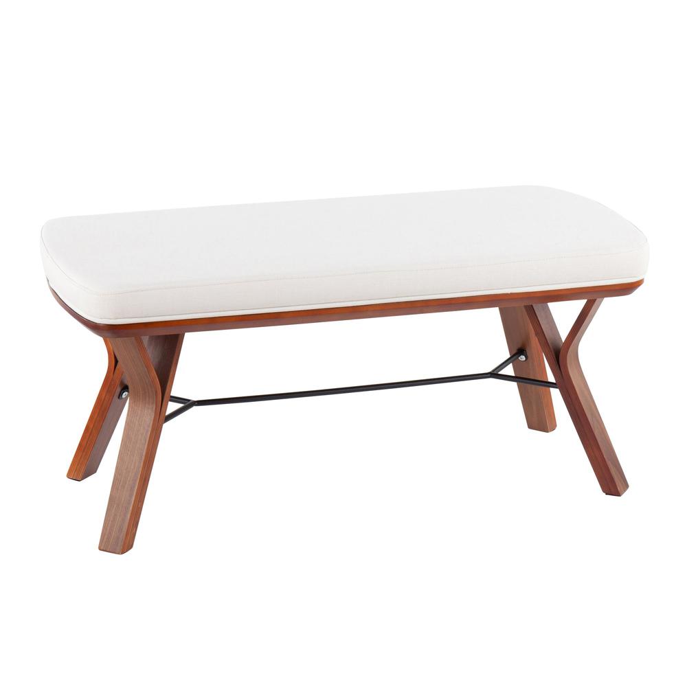 Walnut Wood, Cream Fabric Folia Bench. Picture 1