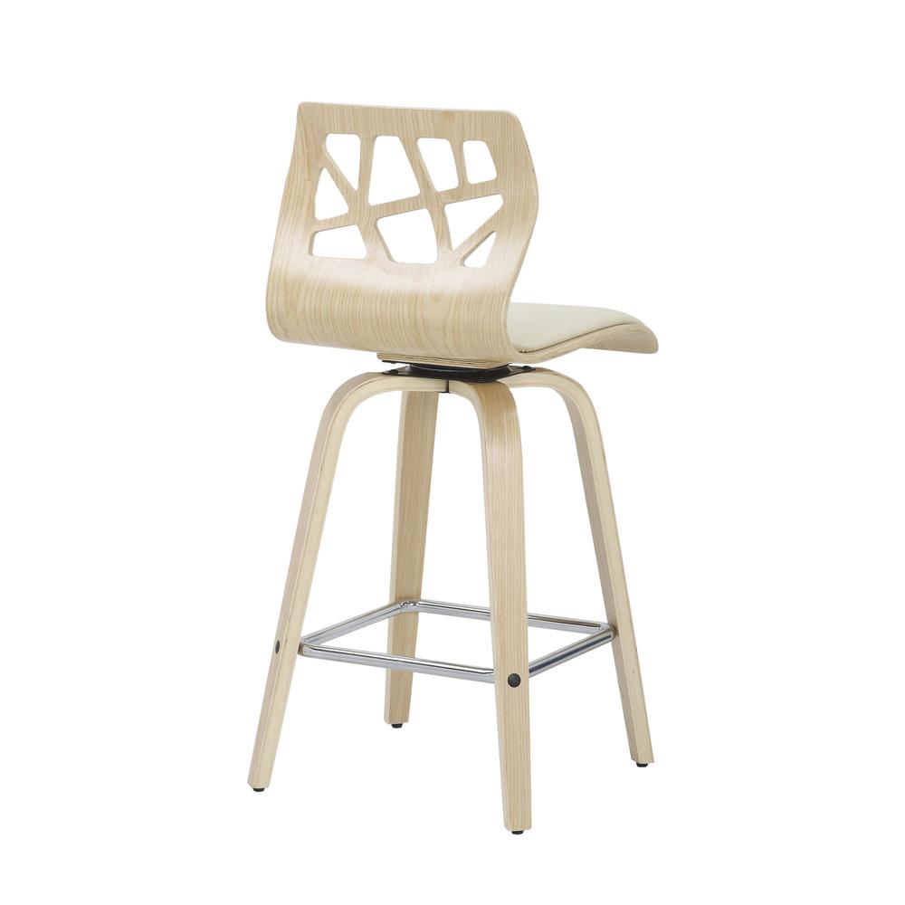 Natural Wood, Cream PU, Chrome Folia Counter Stool - Set of 2. Picture 4