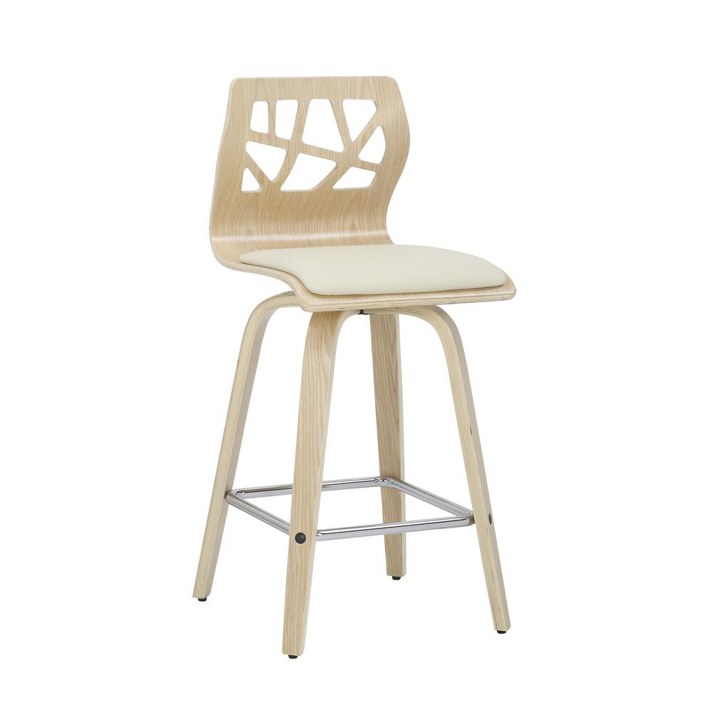 Natural Wood, Cream PU, Chrome Folia Counter Stool - Set of 2. Picture 2