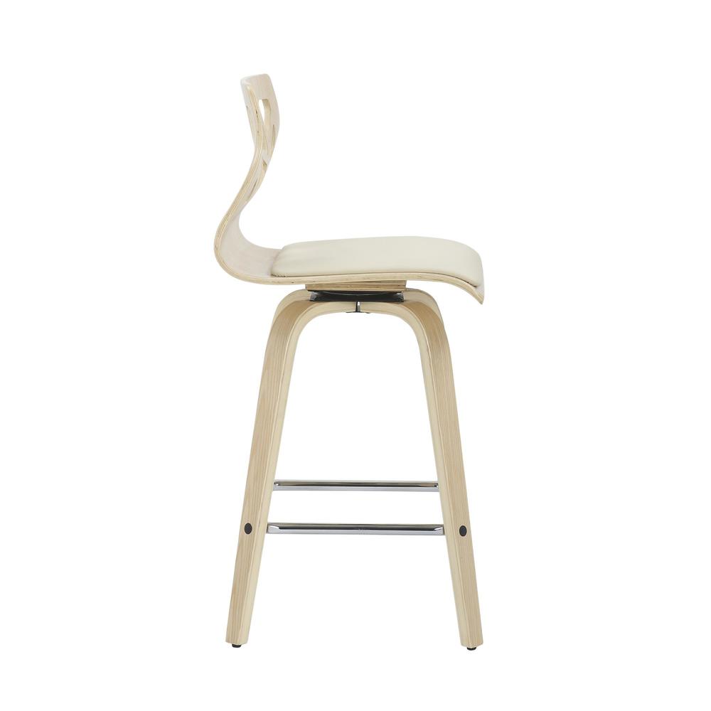 Natural Wood, Cream PU, Chrome Folia Counter Stool - Set of 2. Picture 3
