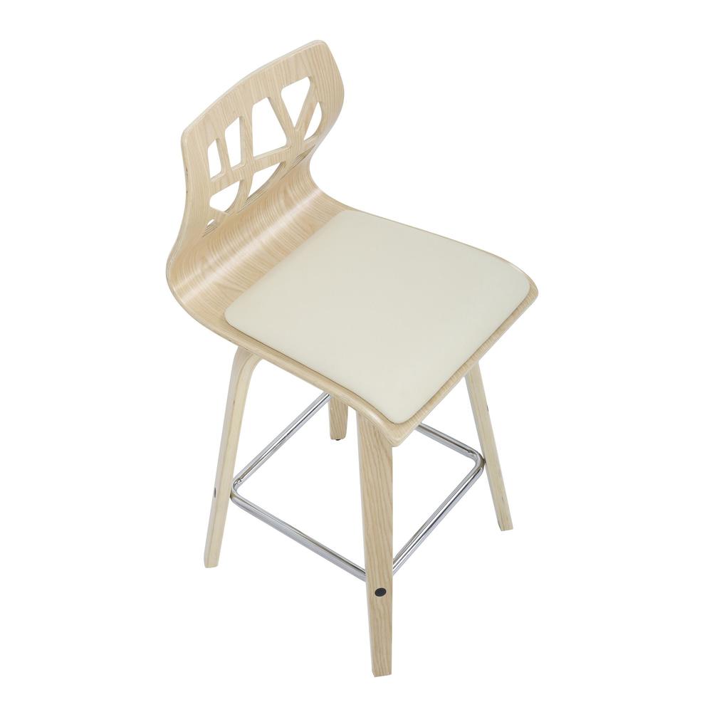 Natural Wood, Cream PU, Chrome Folia Counter Stool - Set of 2. Picture 6