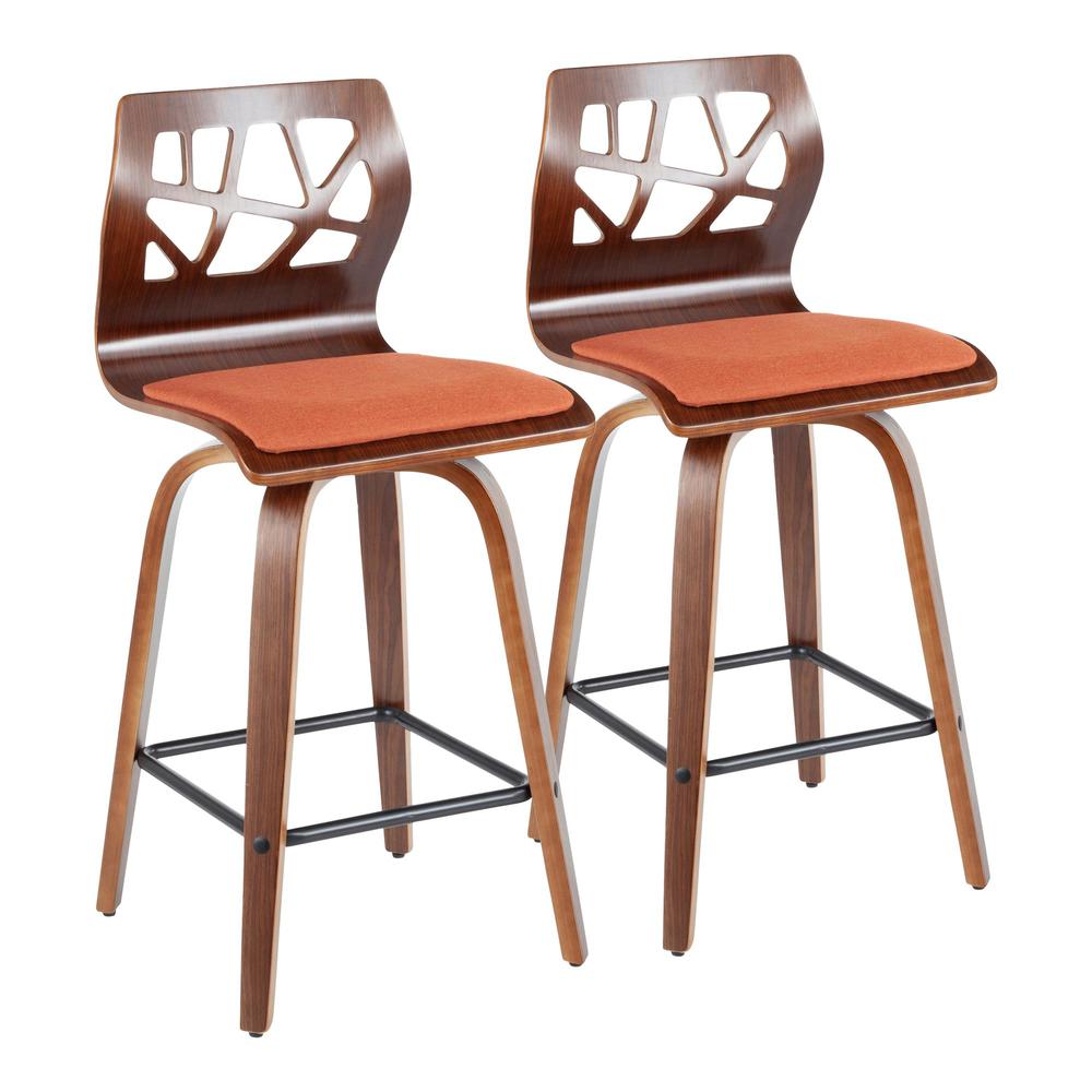 Orange Folia 26" Fixed Height Counter Stool - Set of 2. Picture 1