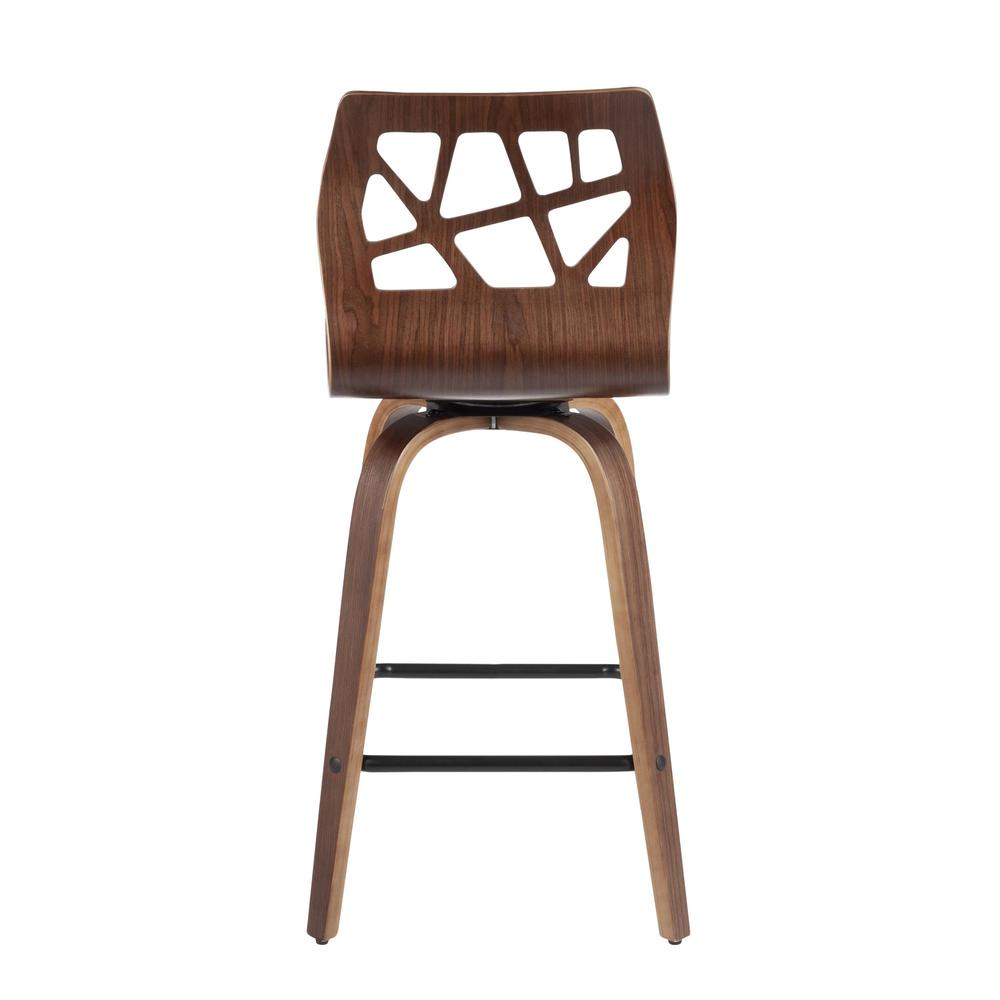 Walnut Wood, Cream PU, Black Metal Folia Counter Stool - Set of 2. Picture 5