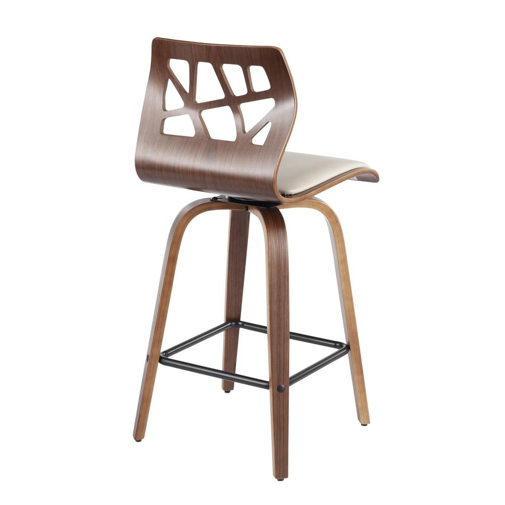 Walnut Wood, Cream PU, Black Metal Folia Counter Stool - Set of 2. Picture 4