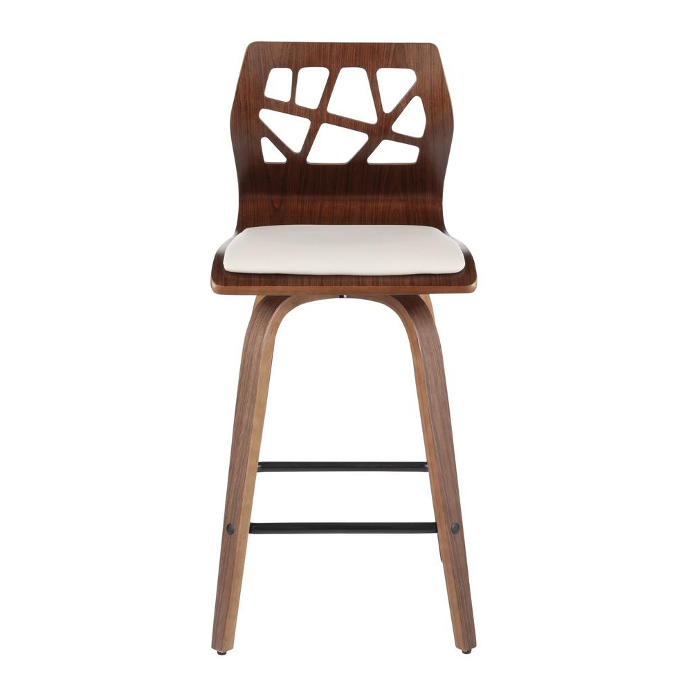 Walnut Wood, Cream PU, Black Metal Folia Counter Stool - Set of 2. Picture 6
