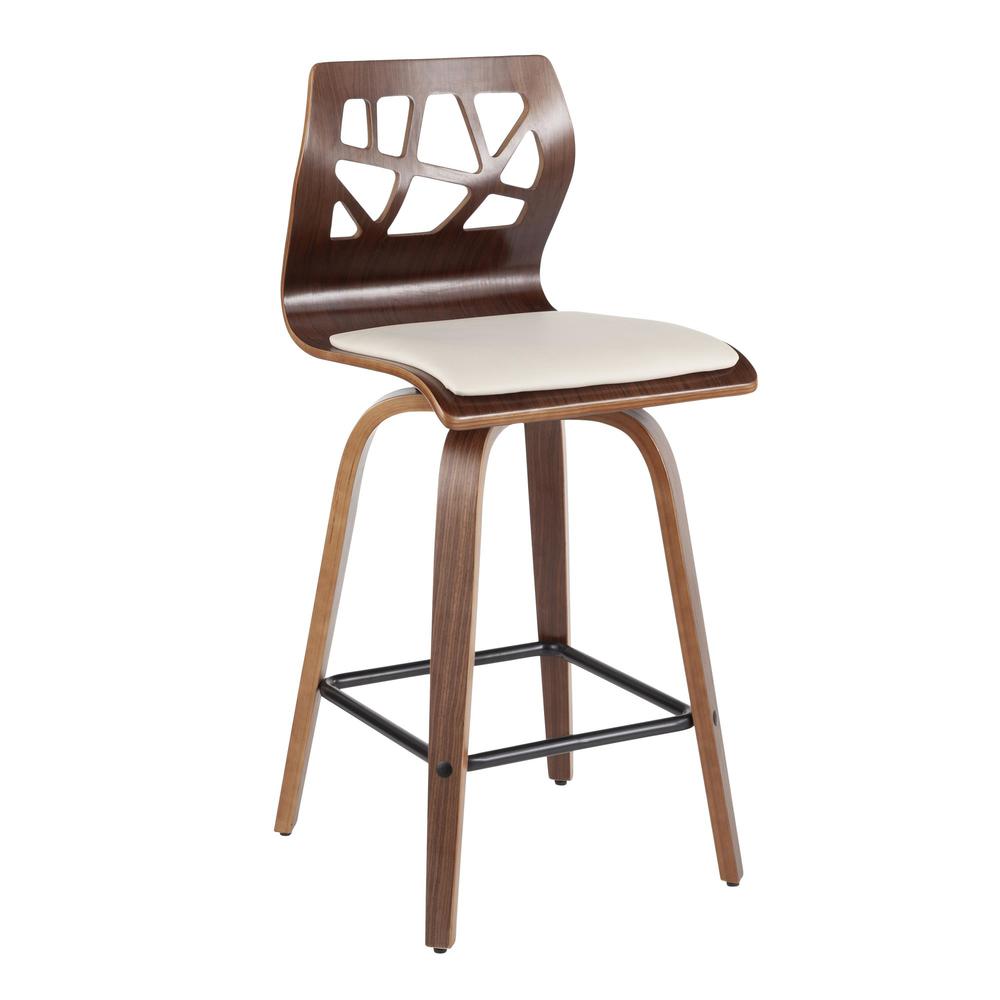 Walnut Wood, Cream PU, Black Metal Folia Counter Stool - Set of 2. Picture 2