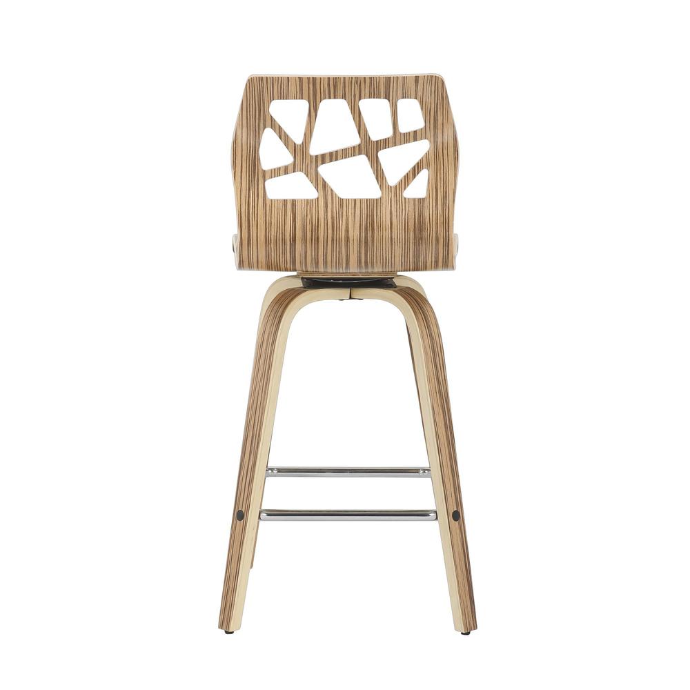 Zebra Wood, Cream PU, Chrome Folia Counter Stool - Set of 2. Picture 5