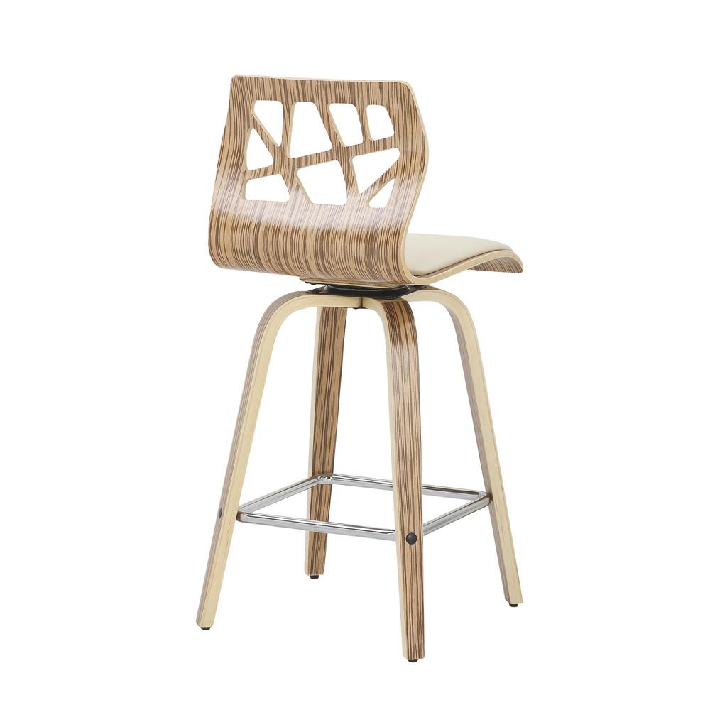 Zebra Wood, Cream PU, Chrome Folia Counter Stool - Set of 2. Picture 4