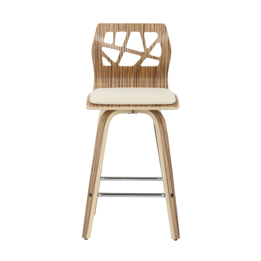 Zebra Wood, Cream PU, Chrome Folia Counter Stool - Set of 2. Picture 6