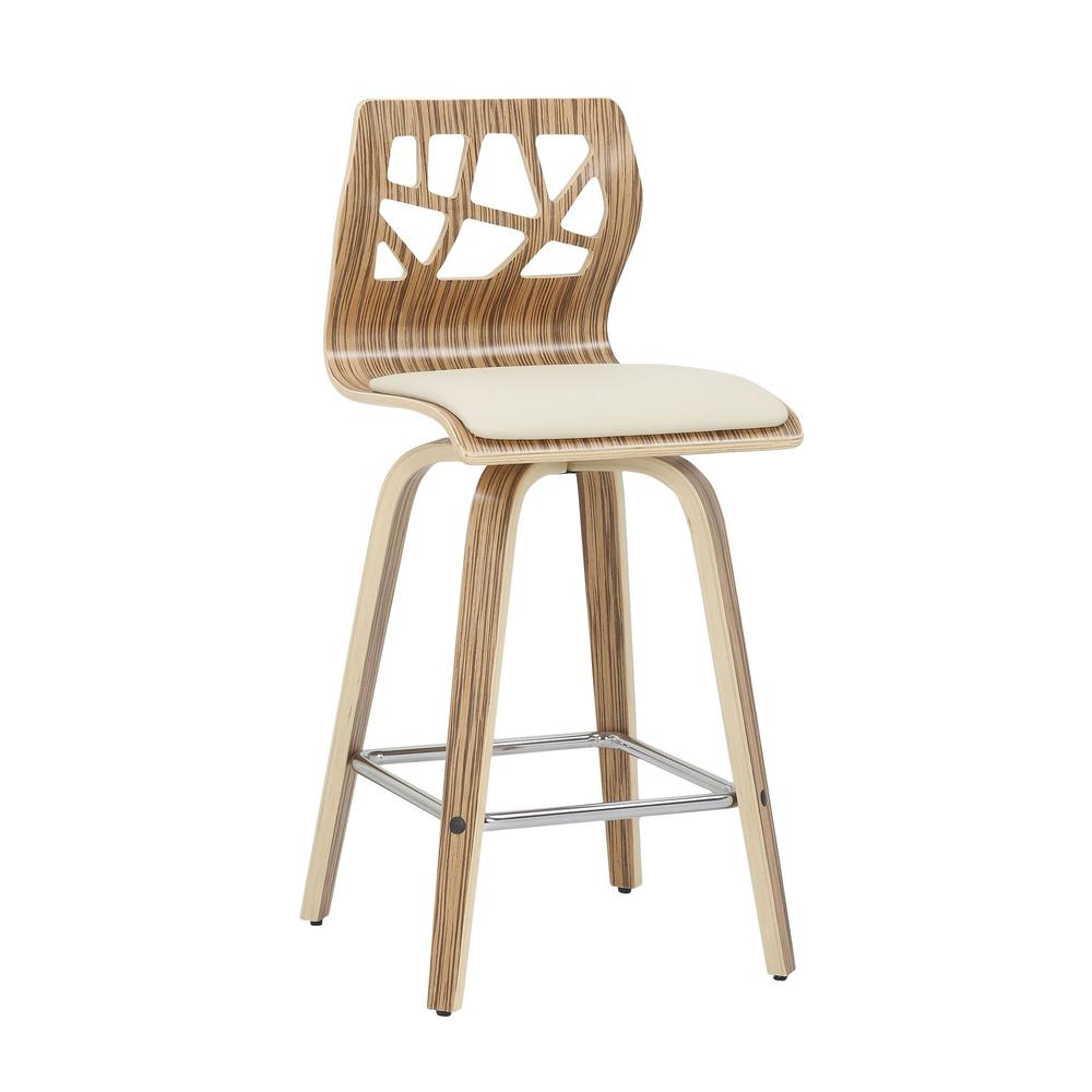 Zebra Wood, Cream PU, Chrome Folia Counter Stool - Set of 2. Picture 2