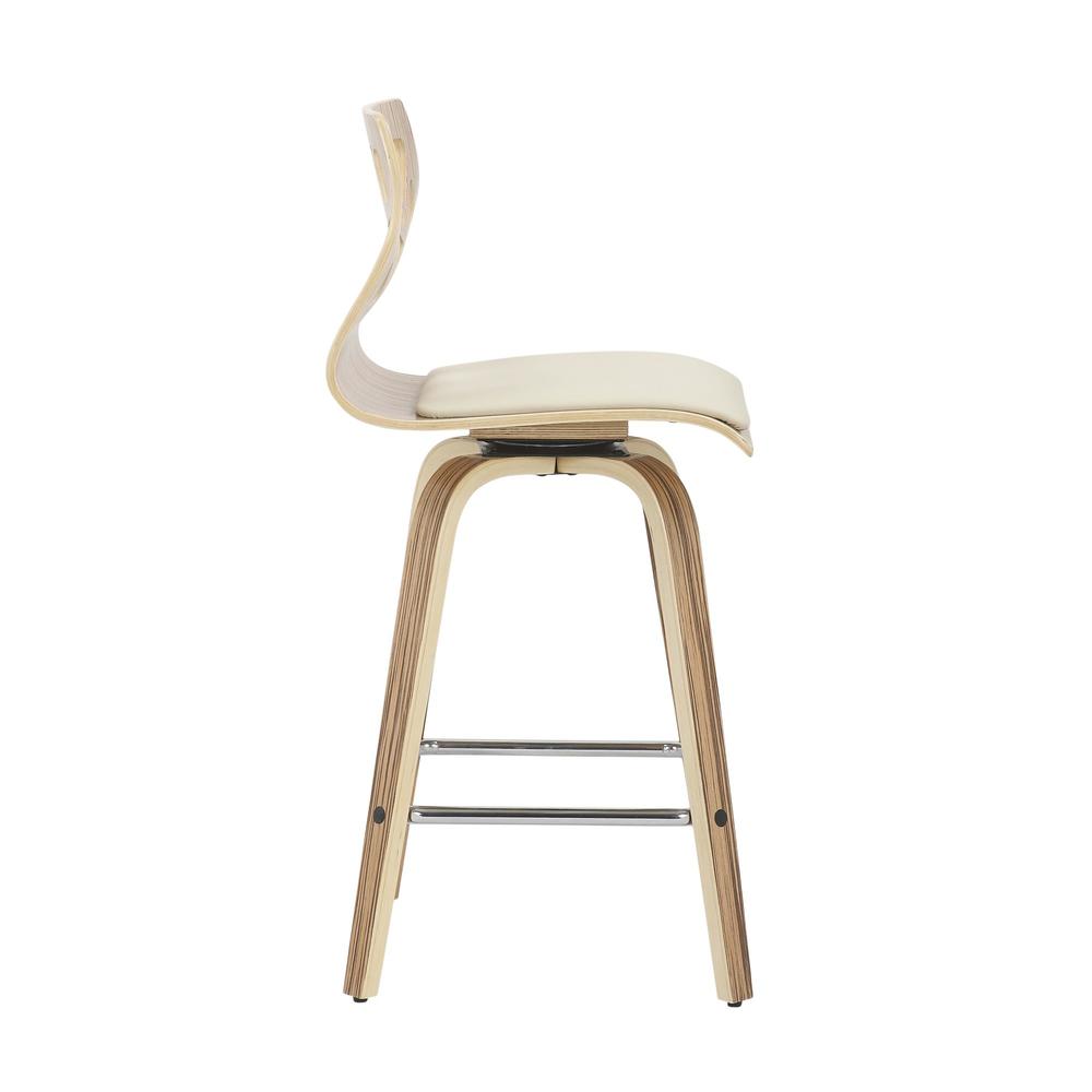 Zebra Wood, Cream PU, Chrome Folia Counter Stool - Set of 2. Picture 3