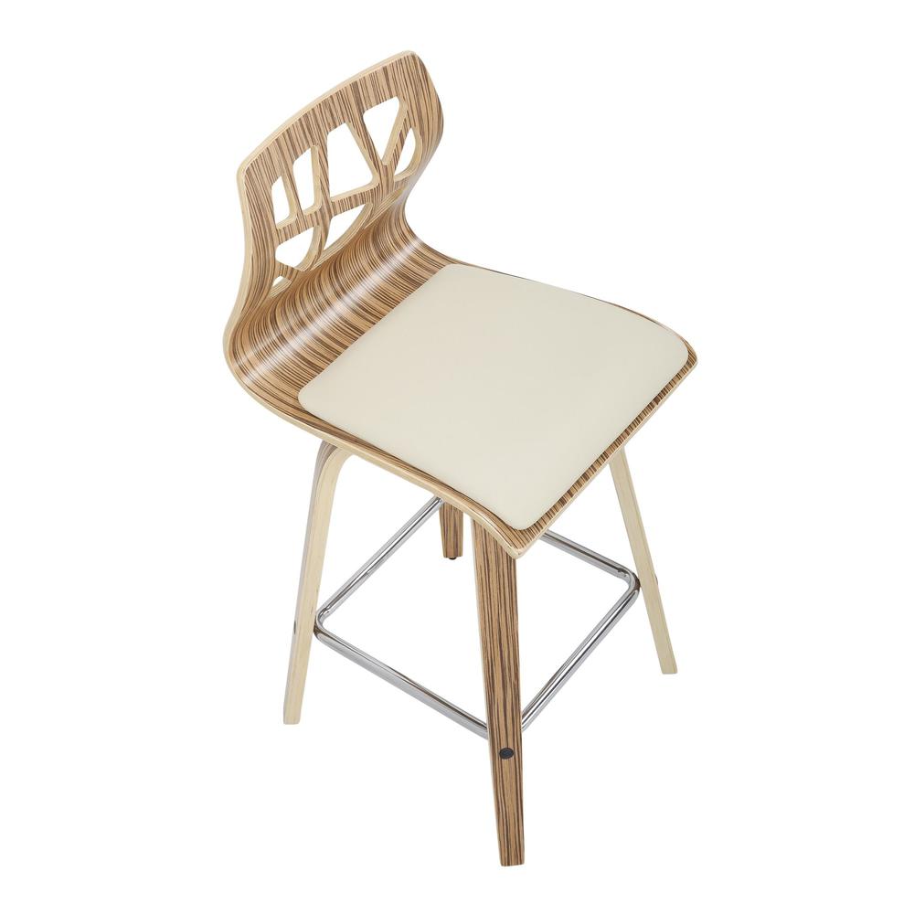 Zebra Wood, Cream PU, Chrome Folia Counter Stool - Set of 2. Picture 7