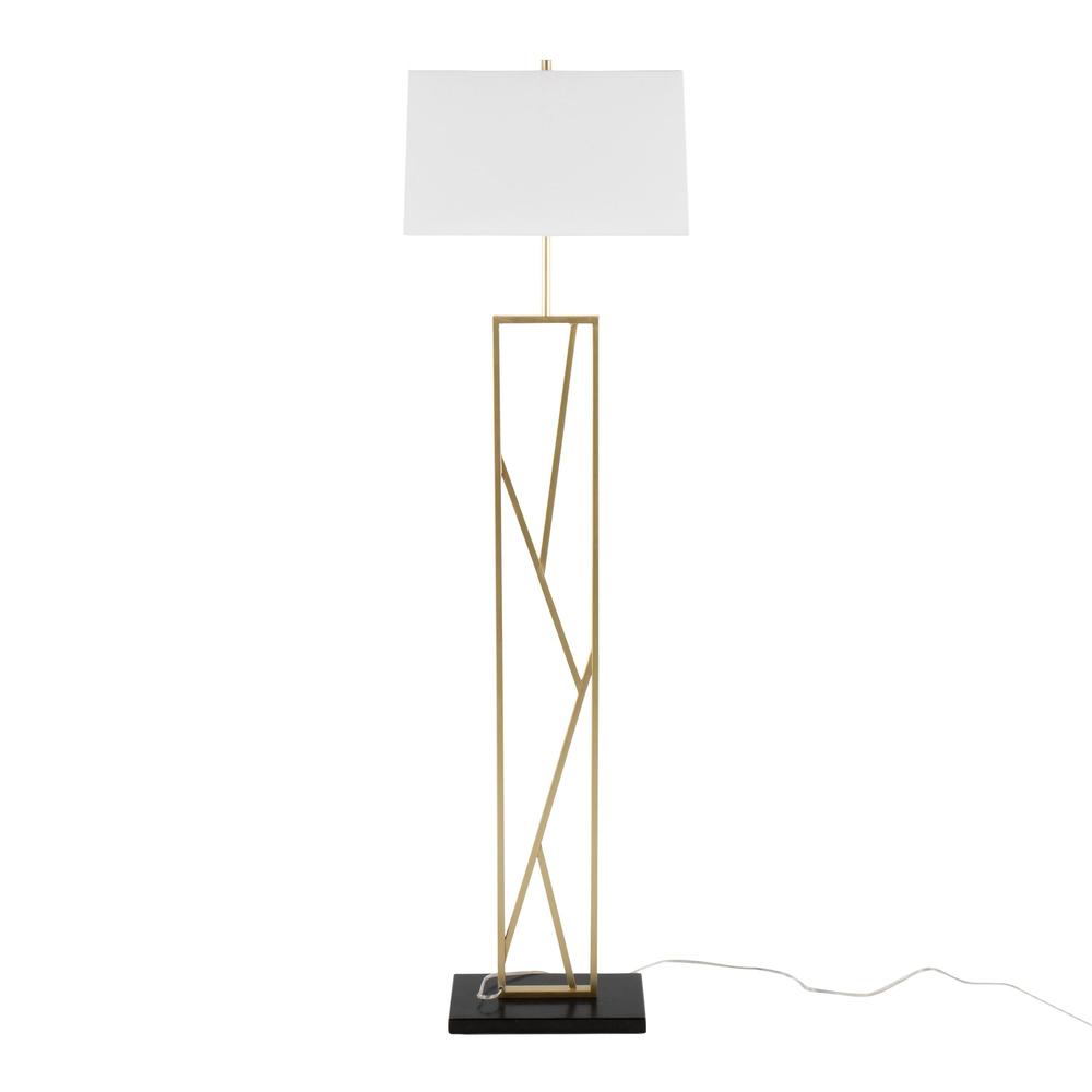 Gold Metal, White Linen, Black Marble Folia Floor Lamp. Picture 5