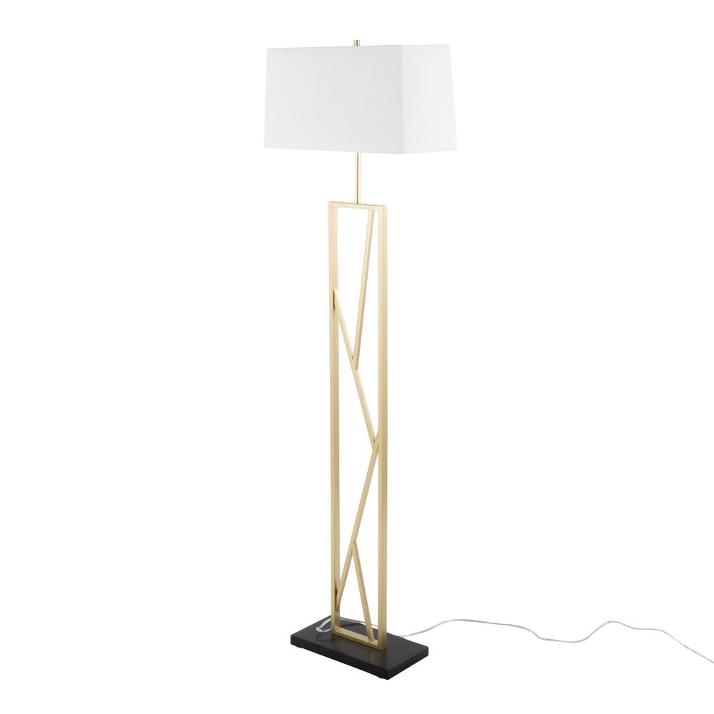 Gold Metal, White Linen, Black Marble Folia Floor Lamp. Picture 4