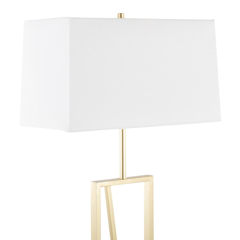 Gold Metal, White Linen, Black Marble Folia Floor Lamp. Picture 8