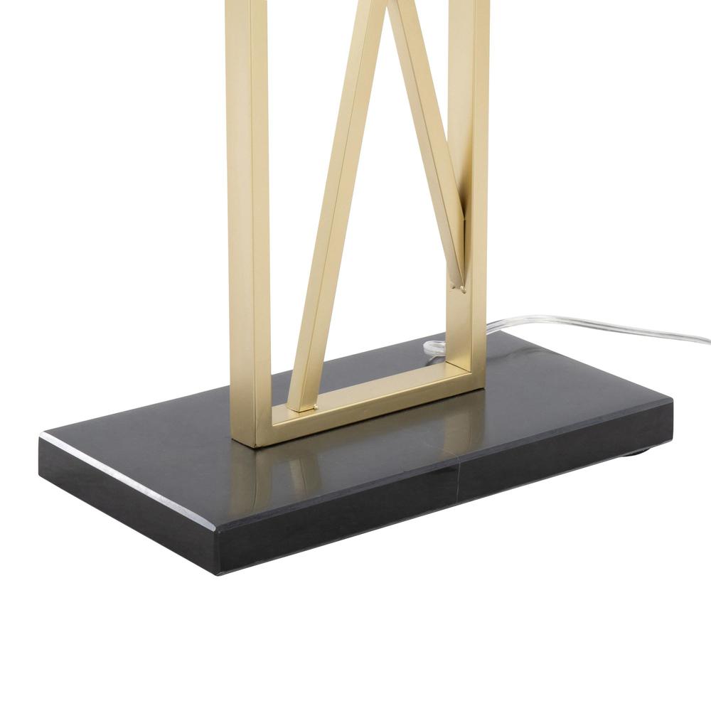 Gold Metal, White Linen, Black Marble Folia Floor Lamp. Picture 7