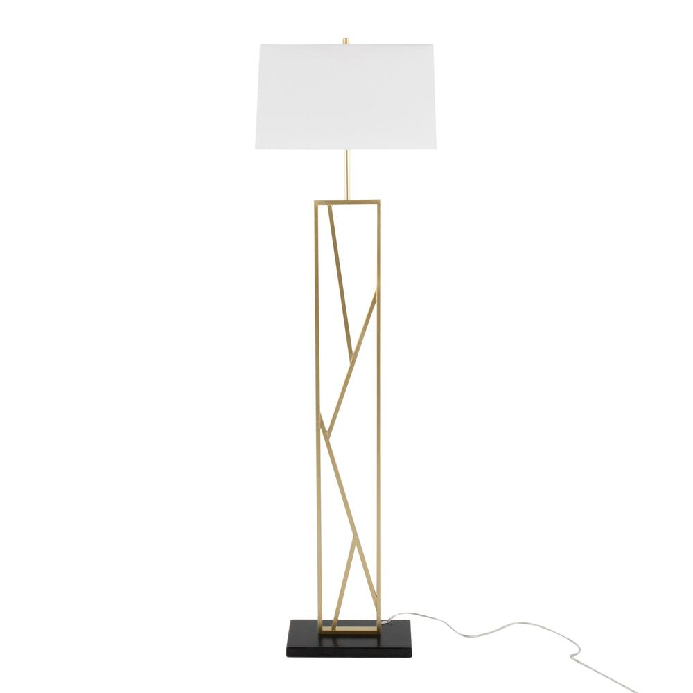 Gold Metal, White Linen, Black Marble Folia Floor Lamp. Picture 6