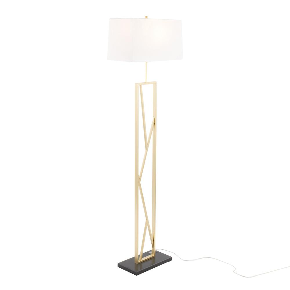 Gold Metal, White Linen, Black Marble Folia Floor Lamp. Picture 2