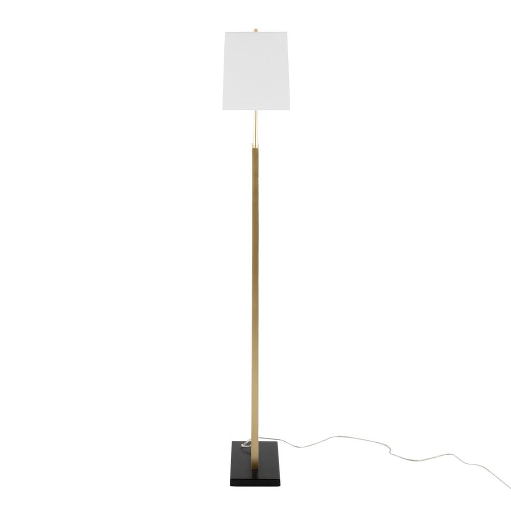Gold Metal, White Linen, Black Marble Folia Floor Lamp. Picture 3