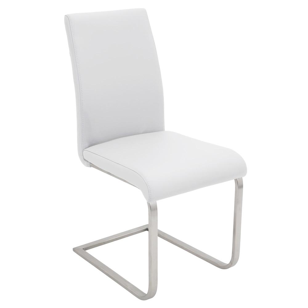 Stainless Steel, White PU Foster Dining Chair - Set of 2. Picture 2