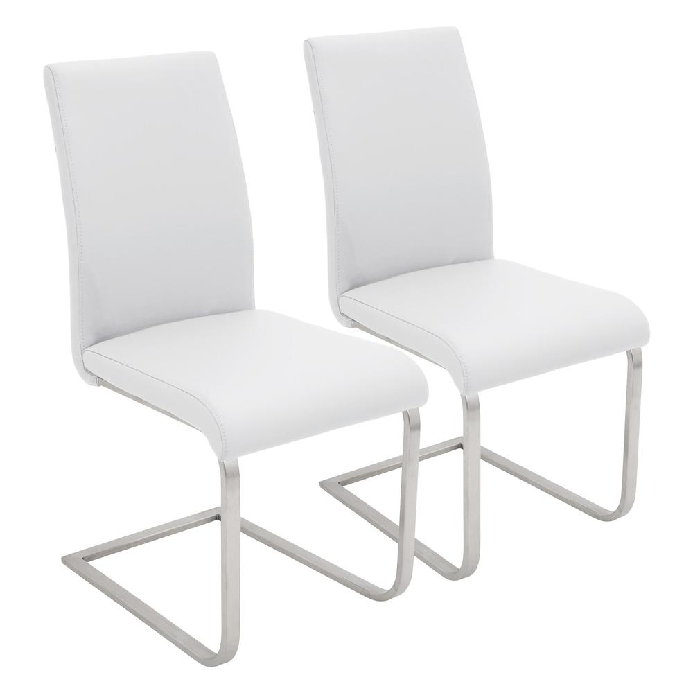 Stainless Steel, White PU Foster Dining Chair - Set of 2. Picture 1