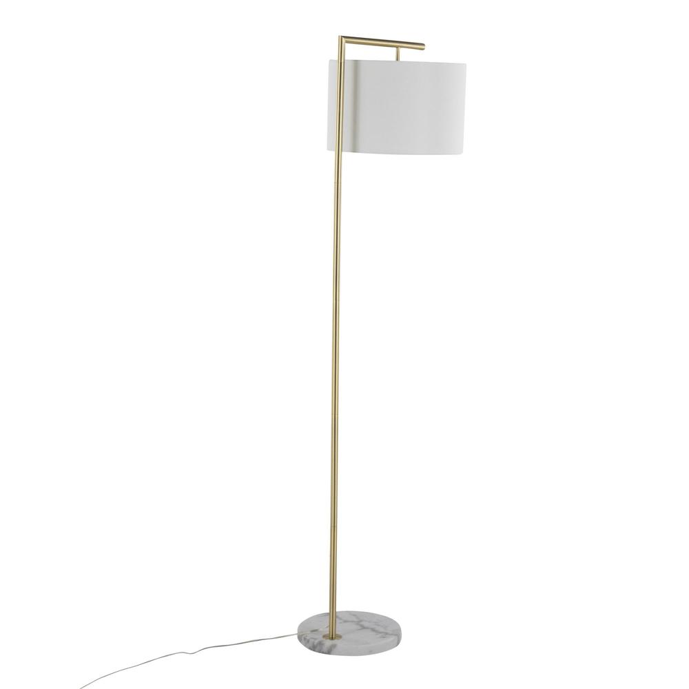 White Marble, Gold Metal, White Linen Shade Fran Floor Lamp. Picture 4
