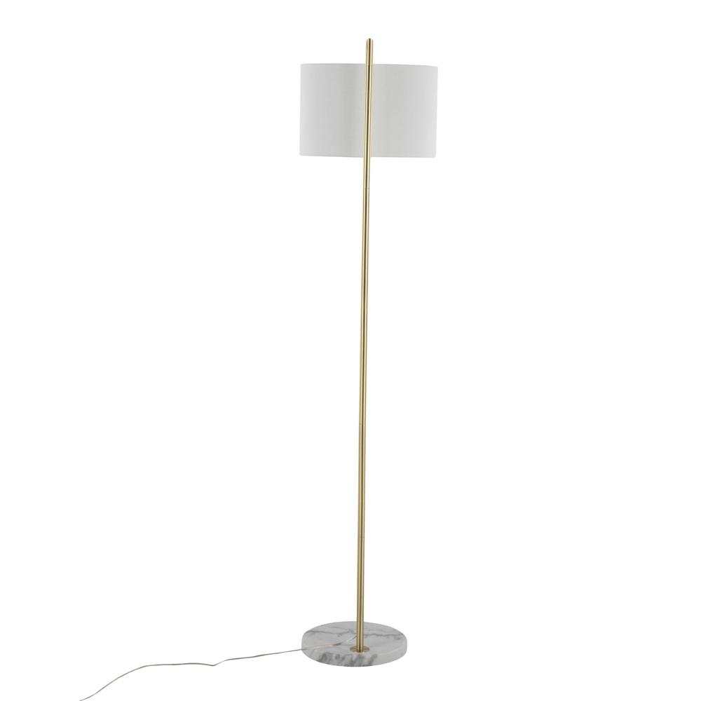 White Marble, Gold Metal, White Linen Shade Fran Floor Lamp. Picture 5