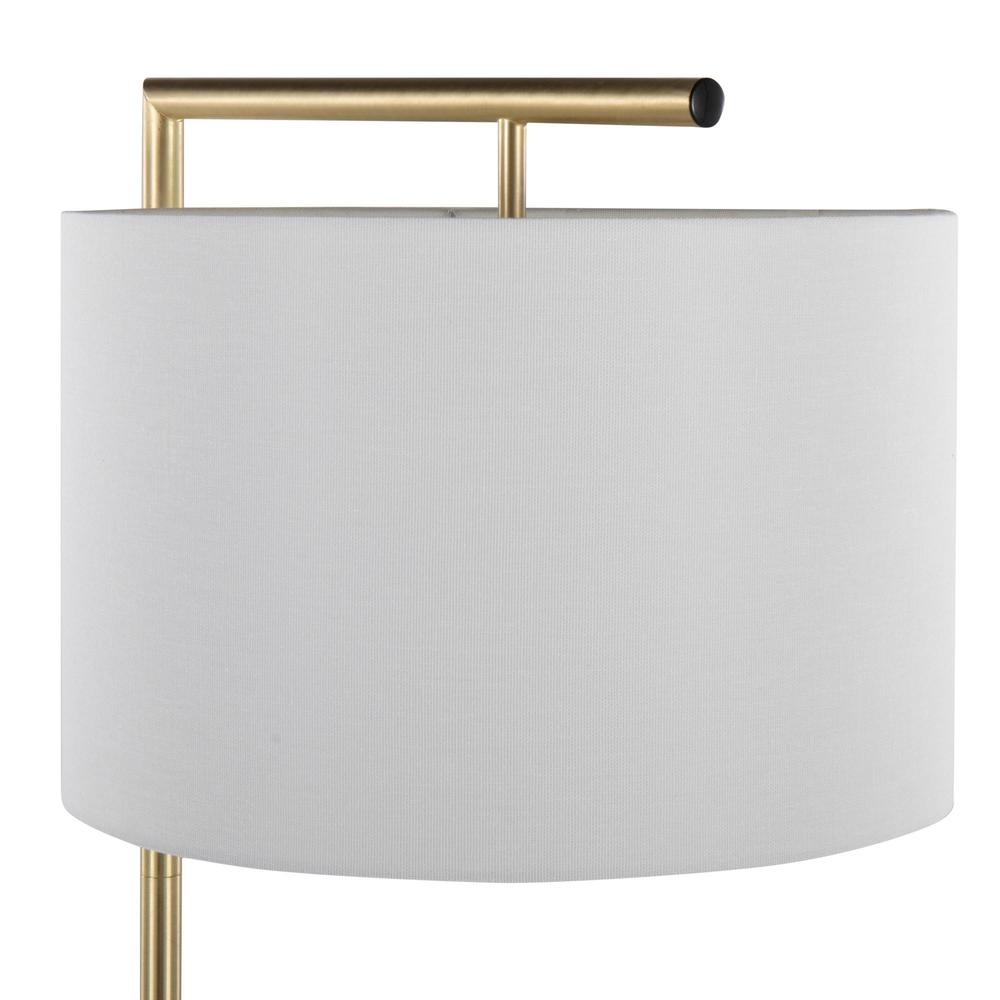 White Marble, Gold Metal, White Linen Shade Fran Floor Lamp. Picture 7