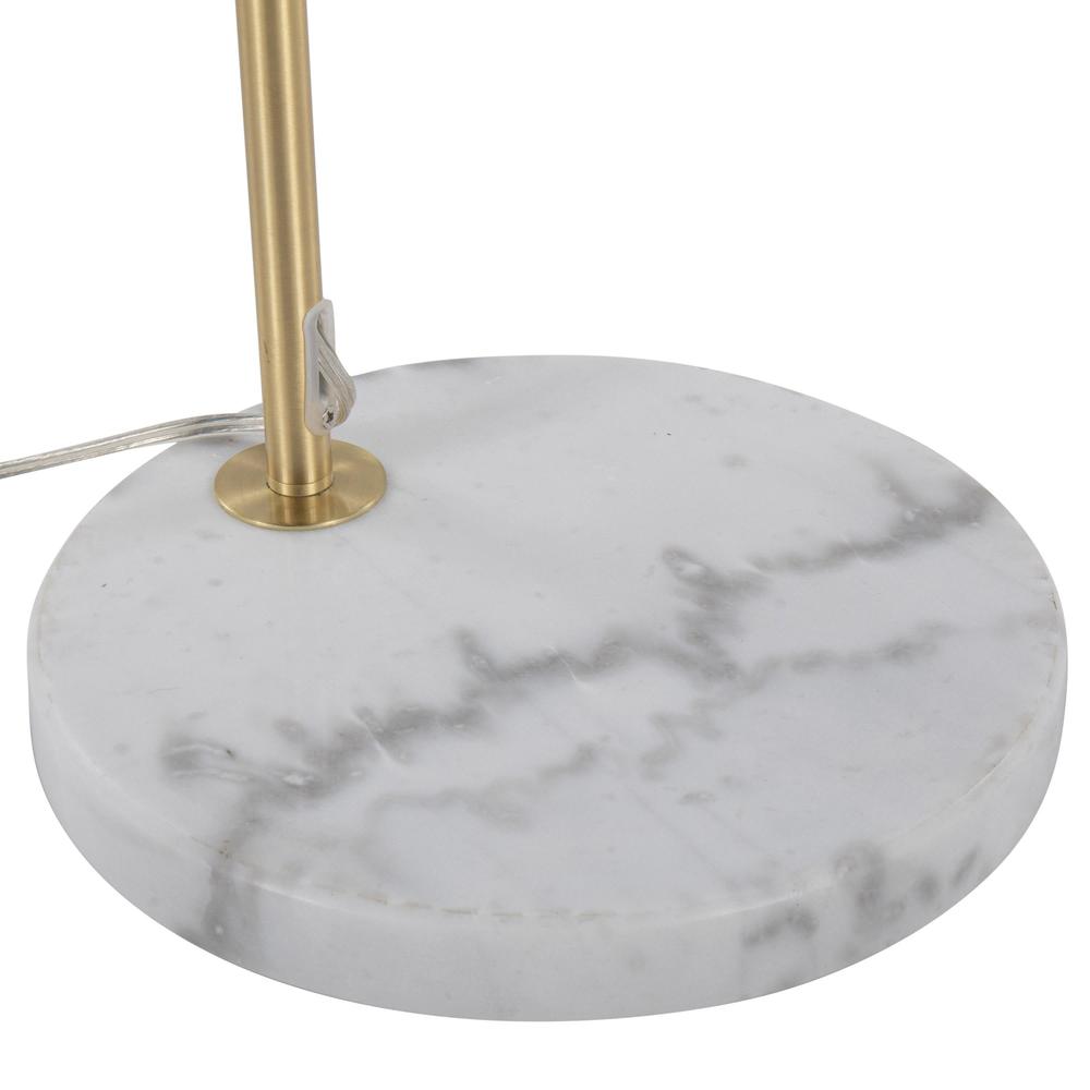 White Marble, Gold Metal, White Linen Shade Fran Floor Lamp. Picture 8