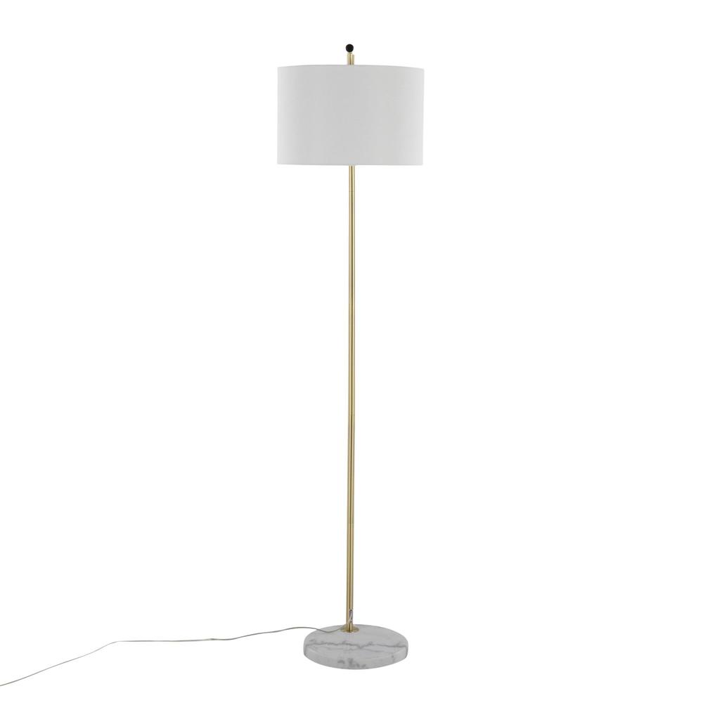White Marble, Gold Metal, White Linen Shade Fran Floor Lamp. Picture 6