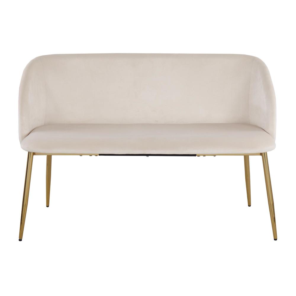 Gold Steel, Cream Velvet Fran Bench. Picture 5