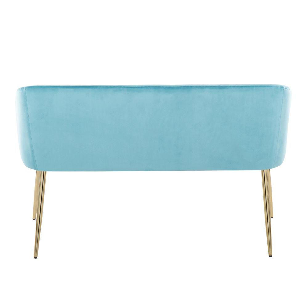 Gold Metal, Light Blue Velvet Fran Bench. Picture 4