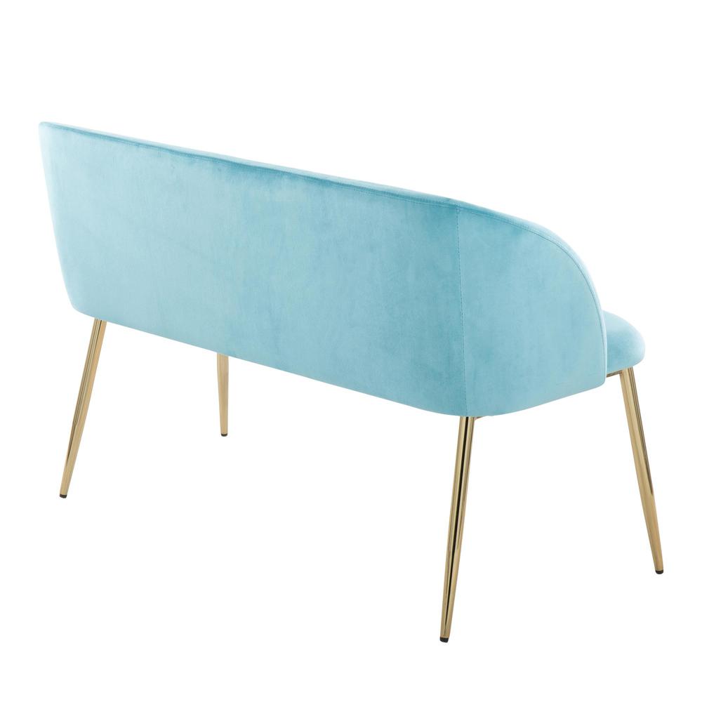 Gold Metal, Light Blue Velvet Fran Bench. Picture 3