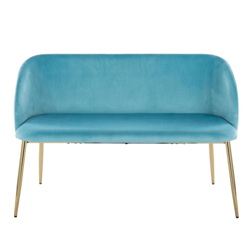 Gold Metal, Light Blue Velvet Fran Bench. Picture 5