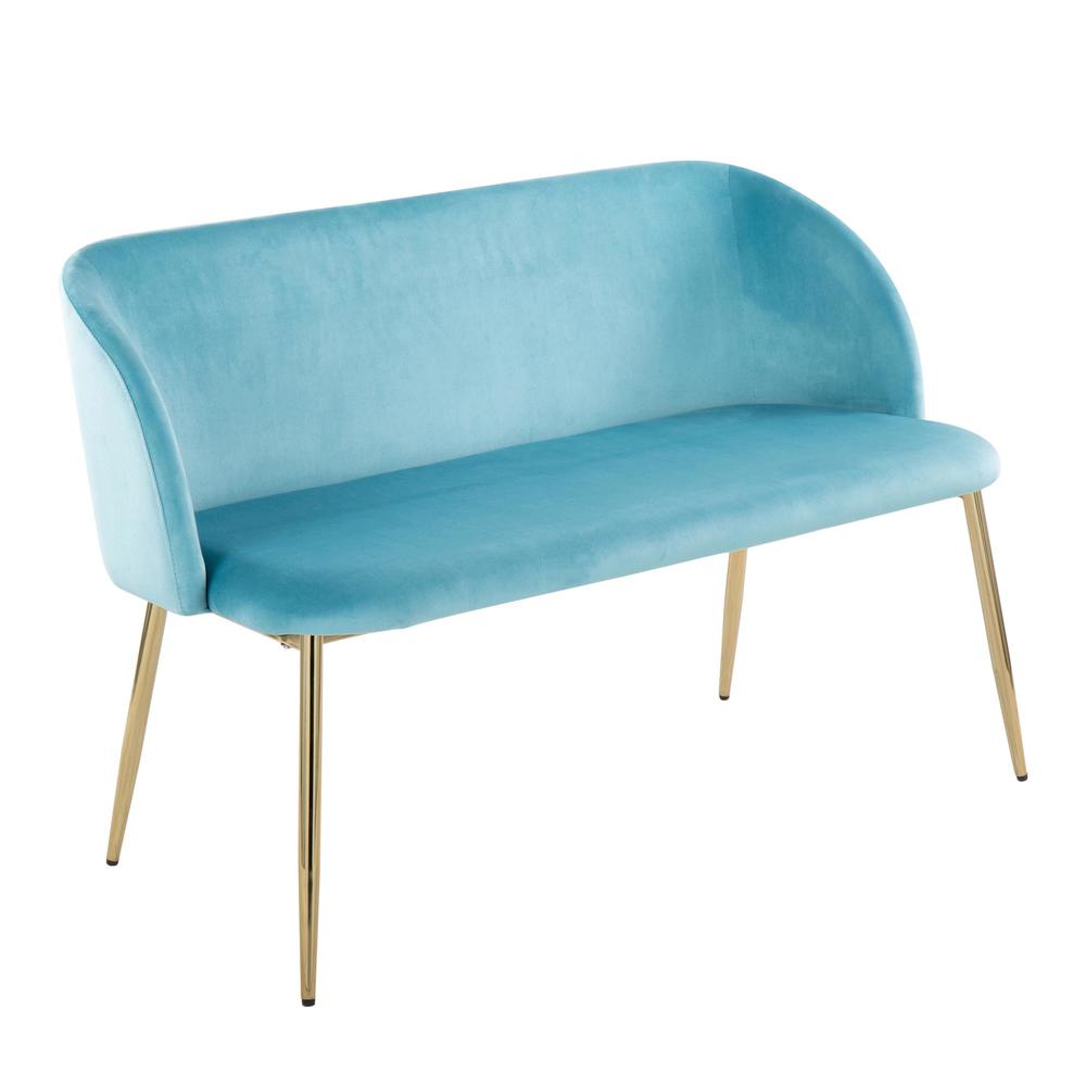 Gold Metal, Light Blue Velvet Fran Bench. Picture 1