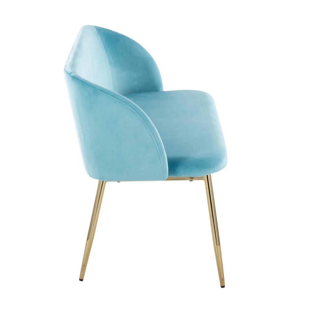 Gold Metal, Light Blue Velvet Fran Bench. Picture 2