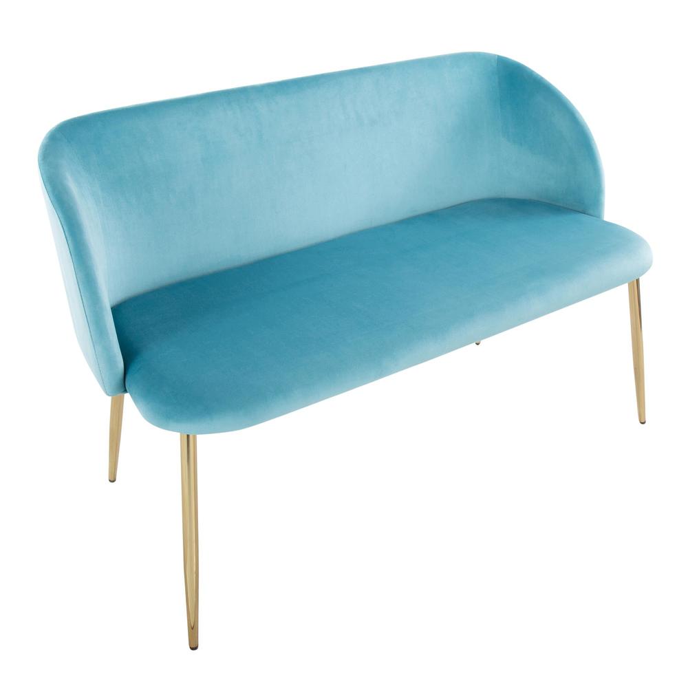 Gold Metal, Light Blue Velvet Fran Bench. Picture 6