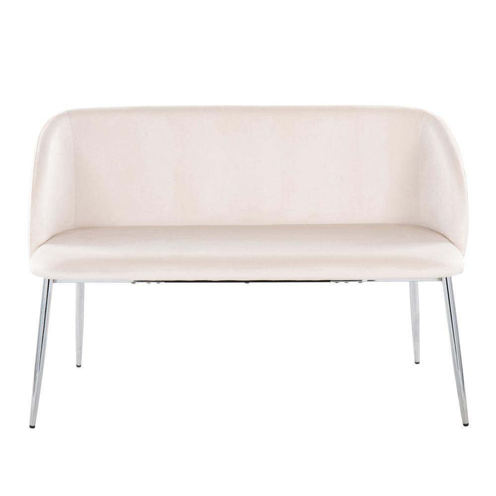 Chrome Metal, Cream Velvet Fran Bench. Picture 5