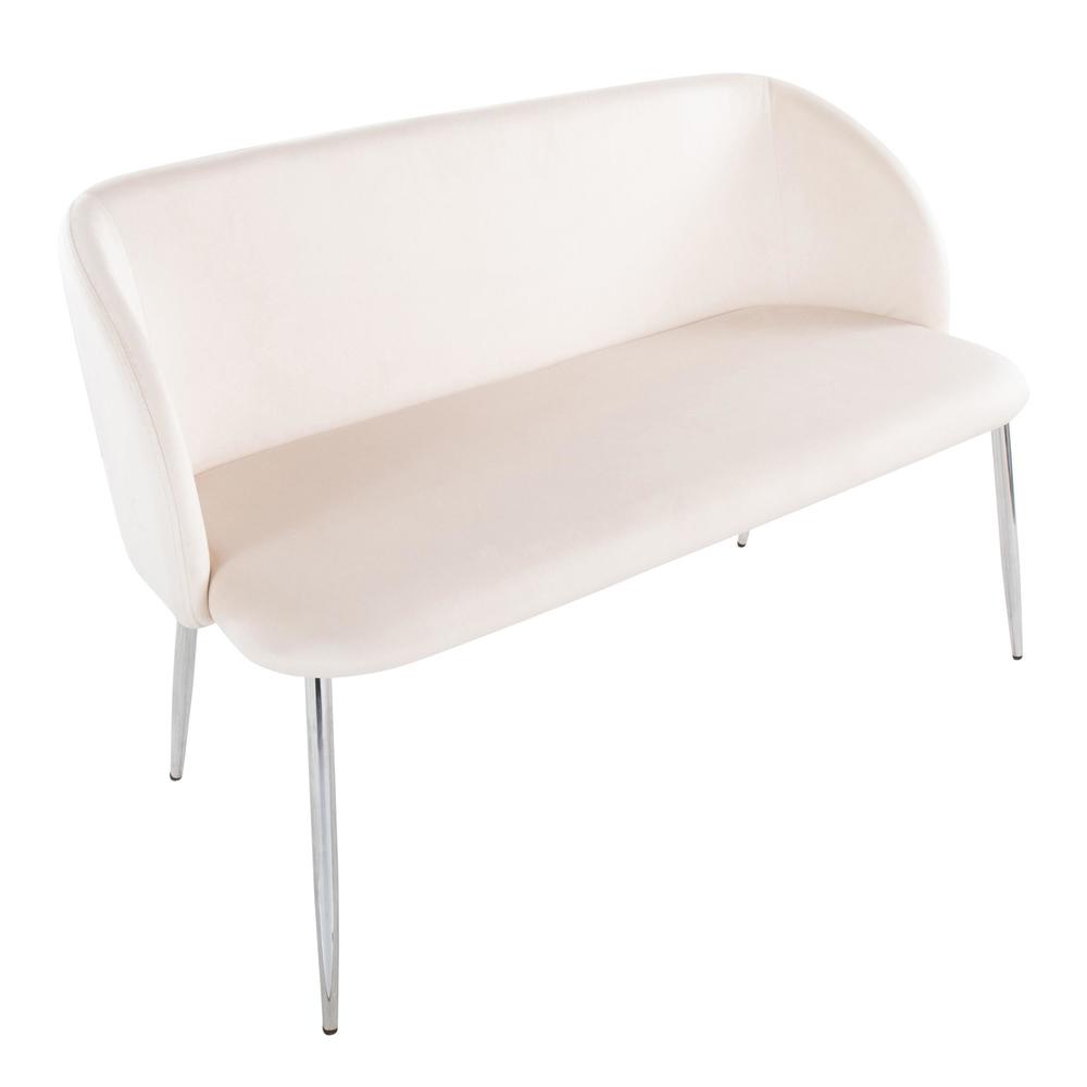 Chrome Metal, Cream Velvet Fran Bench. Picture 6