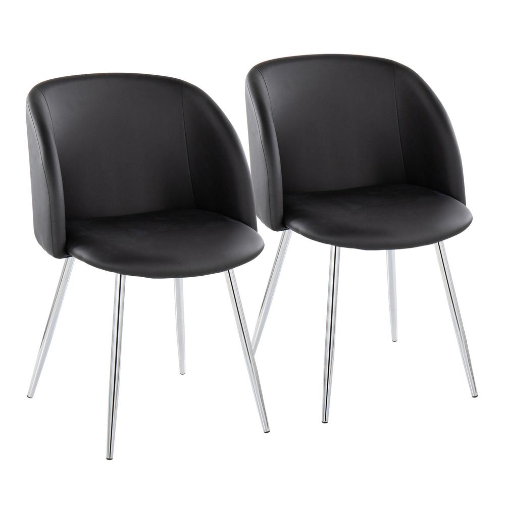 Chrome Metal, Black PU Fran Chair - Set of 2. Picture 1