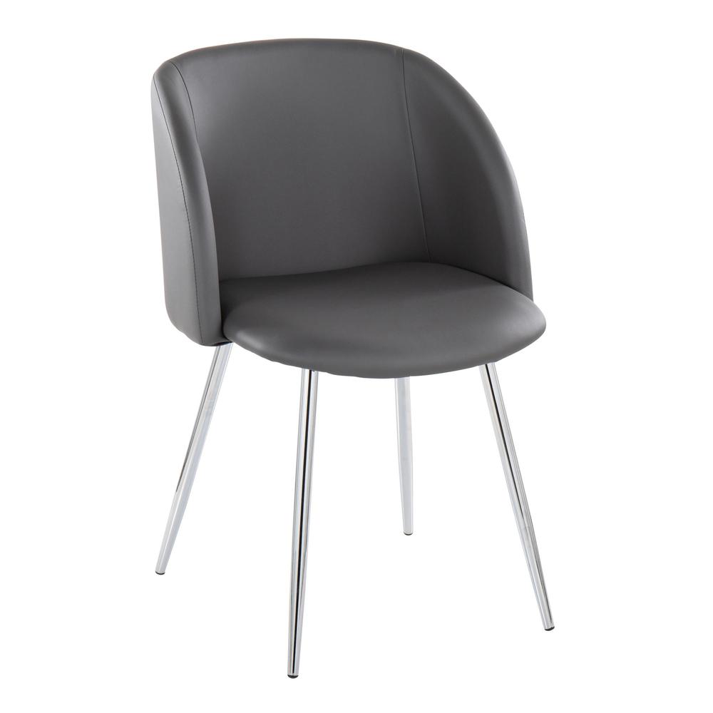 Chrome Metal, Grey PU Fran Chair - Set of 2. Picture 2
