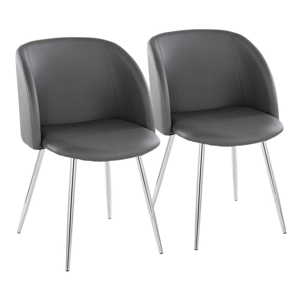 Chrome Metal, Grey PU Fran Chair - Set of 2. Picture 1
