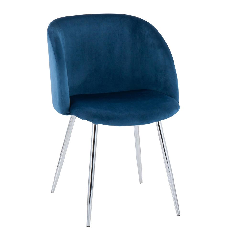 Chrome, Blue Velvet Fran Chair - Set of 2. Picture 2